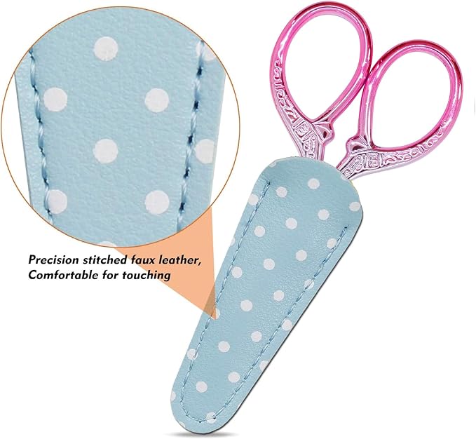 3.6Inch Little Scissors Sewing Scissors with Leather Scissor Cover | Stainless Steel Sharp Tip Craft Scissor for Embroidery Craft Needlework Artwork Cross Stitch DIY Thread