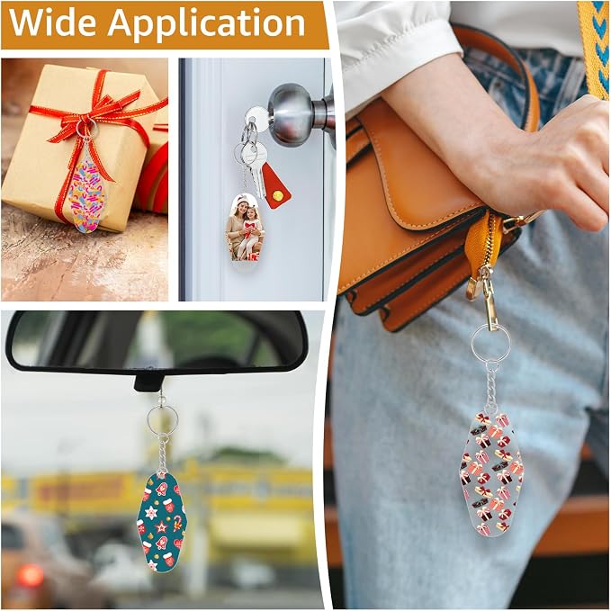 Acrylic Blanks Key Tags Kit,Including 20pcs Motel Hotel Shape Retro Acrylic Board 20 Key Rings with Chains and 20 Open Jump Rings Clear Ornament Blanks with Hole for Vinyl Keychain Making DIY Crafts