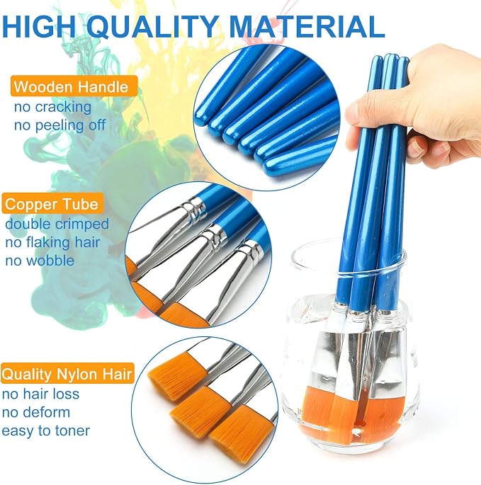 GACDR 1 Inch Flat Paint Brushes, 32 Bulk Acrylic Brushes for Watercolor