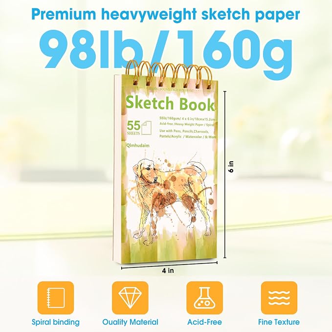 Qlmhudaim Travel Sketchbook | 4x6 Small Sketchbook with Tear Line