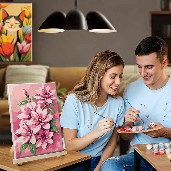 SparkGlow Flowers Paint by Numbers Kit for Adults with Frame, 8×12 Inch | Include Easel, Suitable for Beginners, Premium Canvas, Number Painting for Gift, Home Decoration, Relax and Fun