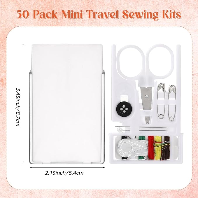 Knitgrip 50 Boxes Mini Travel Sewing Kit Quick Fix Sewing Kits Bulk, White
