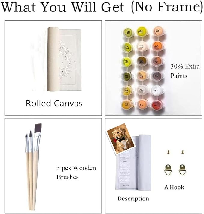 ZRIZQ Paint by Numbers Kit for Adults Beginner Animal,Dogs,16x20 | Full set with wooden brushes,rolled canvas,rich paints.Calming activity.Beginner friendly.Just open and paint.