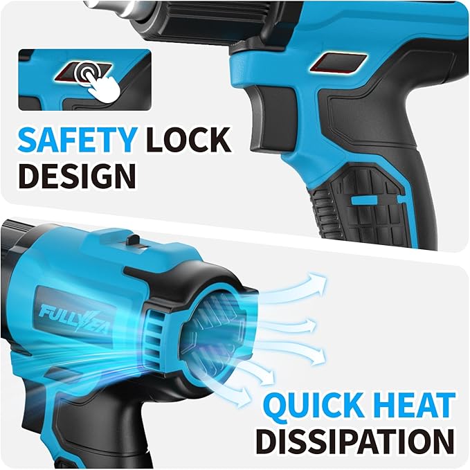 FULLYEA Cordless Heat Gun, Max 1022℉, Portable Kit with 2x4.0Ah Batteries