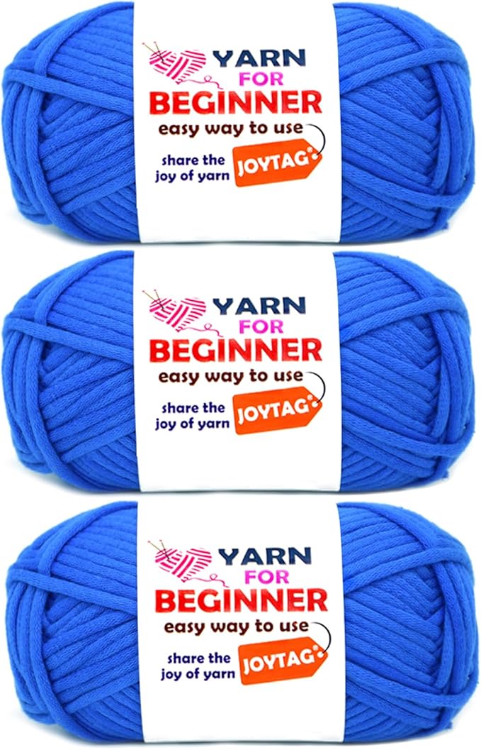 Electric Blue Yarn for Crocheting and Knitting Cotton Crochet Knitting Yarn for Beginners with Easy-to-See Stitches Cotton-Nylon Blend Easy Yarn for Beginners Crochet Kit(3x50g)