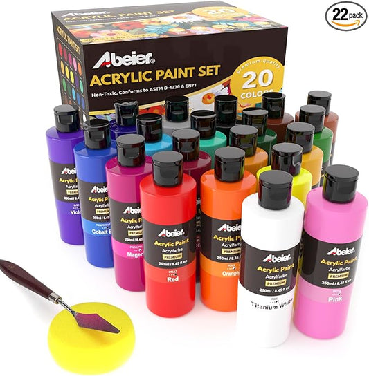 ABEIER Bulk Acrylic Paint Set, 20 Colors x 8.45 oz, Non-Toxic