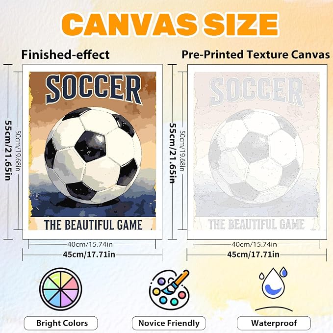 CRZMODE Soccer Paint by Numbers Kit for Adults, Soccer Paint by Numbers for Adults, Acrylic Painting Crafts for Home Decor Gift 16x20inch