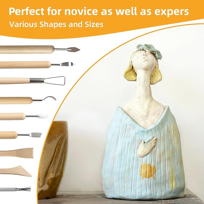 Mepubby 38 Pcs Pottery Tools & Air Dry Clay Tools Kit – Modeling Tools Set for Carving, Shaping, Molding & Crafting – Ideal for Polymer Clay, Ceramic, Air Dry Clay – for Beginners, Hobbyists, Artists