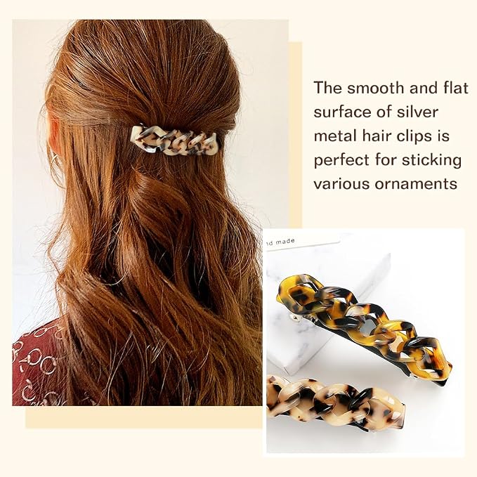 Dizila 20 Pieces 8cm/3" Plain Blank DIY Craft Project Silver Metal French Hair Barrettes with Strong Hold Snap Hair Clips Accessories for Women Girls Teens