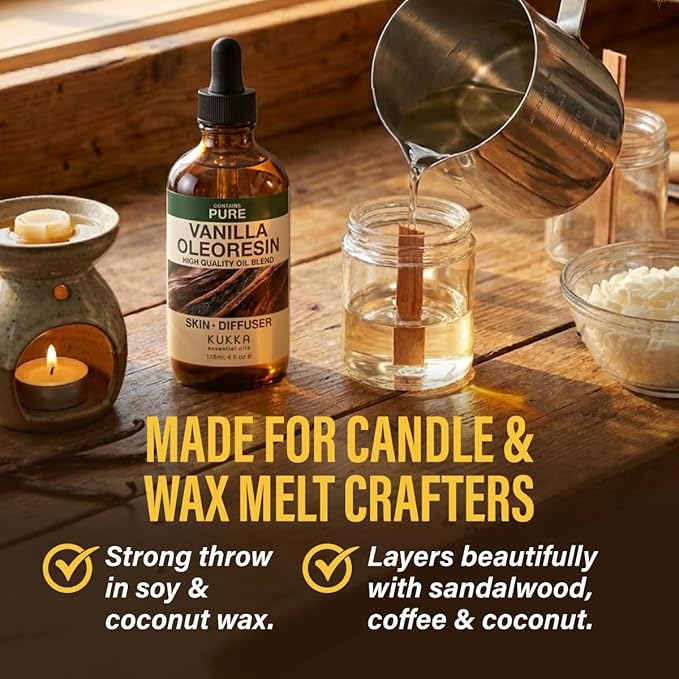 Kukka 100% Pure Vanilla Essential Oil for Skin, Diffuser, 4 Fl Oz | Vanilla Oleoresin, Long Lasting Scent for Diffuser, Aromatherapy, Perfume, Body and Massage Blends, Non-GMO, 118 mL