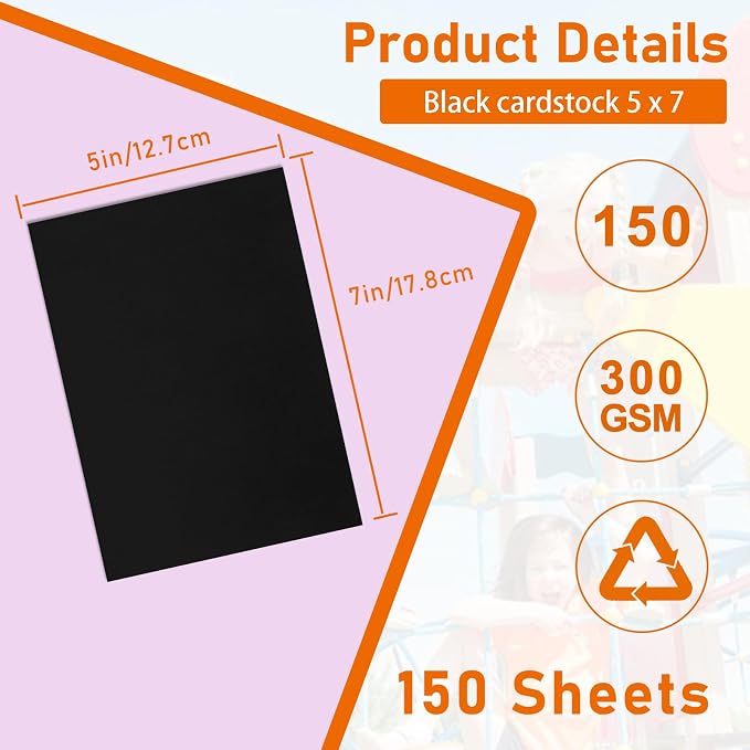 Guakicae 150 Sheets Black Flat Cardstock 5 x 7 Craft Paper 110lb