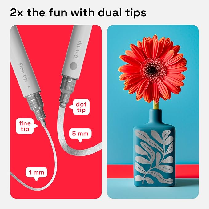 ARTISTRO Silver Dual-Tip Acrylic Paint Pens - Set of 2 | 5mm Dot + 1mm Fine Tips, Multisurface Markers, Perfect for Glass, Rock, Fabric, Wood, Plastic, & More