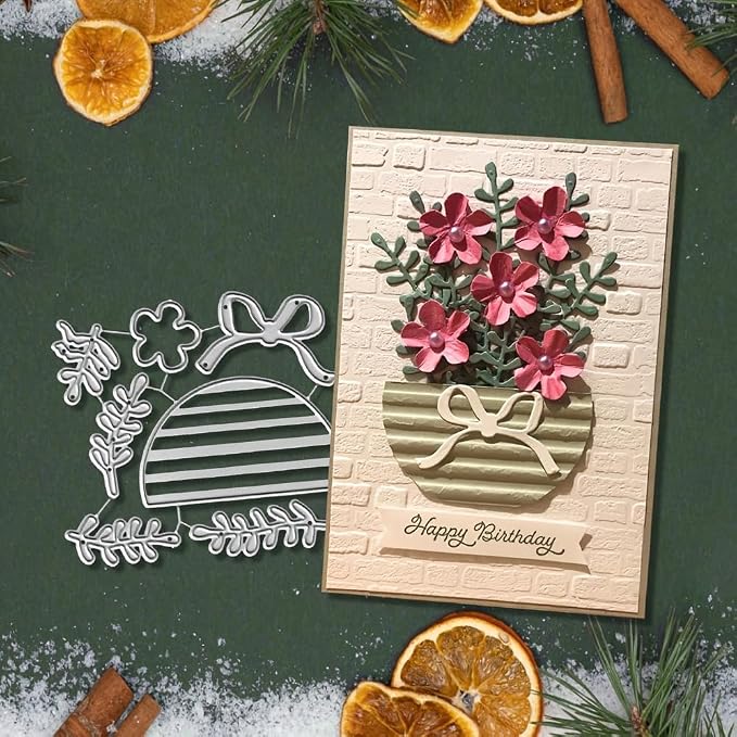 Lapoo Flowers Cutting Die for Scrapbooking - Durable Metal Cutting Die for DIY Scrapbook Photo Album Decorative Paper Card, Metal Card Making Supplies (Flowers in The Flower Pot 3.5 x 3.3 in)