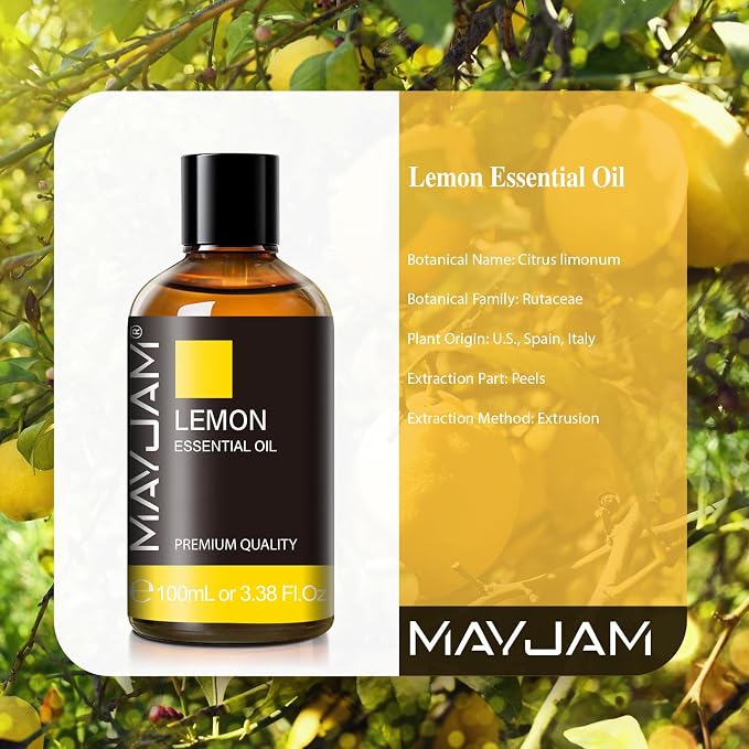 MAYJAM Lemon Essential Oil for Diffuser Soap Candle Making, 3.38FL.OZ
