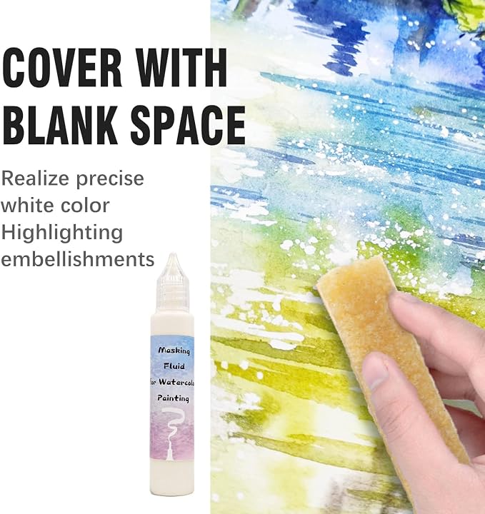 100ml Blue Watercolor Masking Fluid - Professional Art Supplies with Brush & Eraser for Artists, Painting Medium Pen