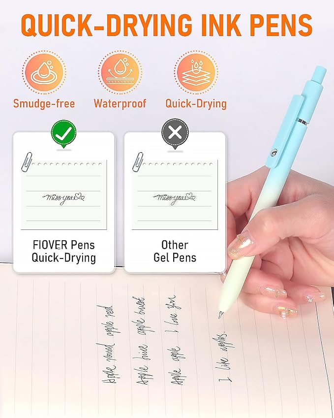 FIOVER Gel Pens, 5pcs Black Ink Medium Point 0.7mm Smooth Writing Pens