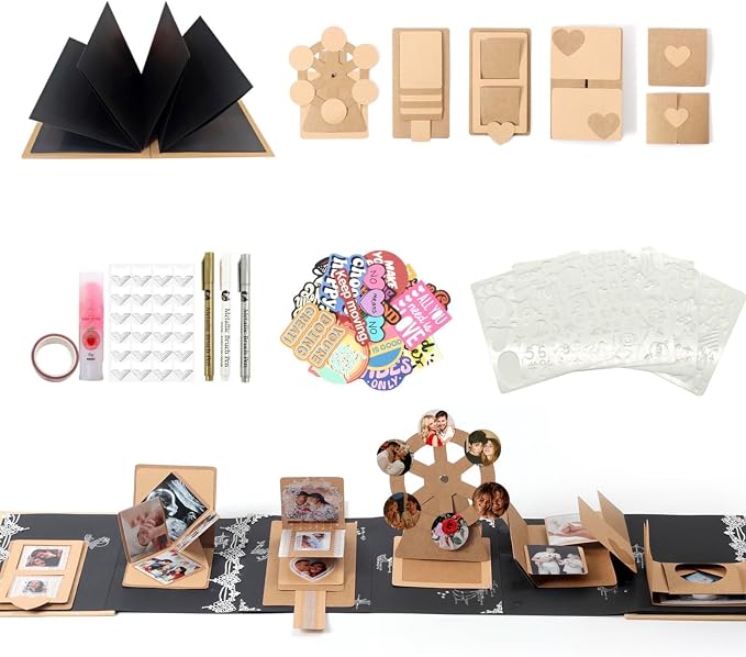 DIY Scrapbook Album Creative Scrapbooking Kit Photo Album 3D Interactive Memory Book for Wedding, Baby, Anniversary, Family Photos Adventure Book Travel Diary Photo Book Album DIY 3D Decoration Card