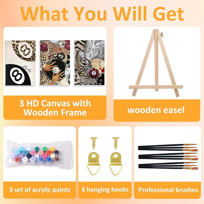 Mandun Leopard Paint by Numbers Kit for Adults, 3 Pack, 7.8x11.8 inch | DIY Painting Kits Crafts for Adults, Relieve Stress, Frame Canvas, Wooden Easel, Gift Box, Home Wall Decor