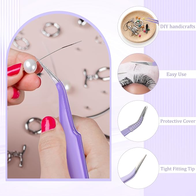 Honoson 9 Pcs Curved Pointed Craft Tweezers Precision Tweezer,Purple