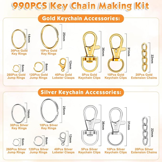 PAXCOO Keychain Making Kit, Keychain Craft Supplies Including Key Chain Hooks, Lobster Clasps, Key Rings and Jump Rings for Key Chain Making and Jewelry Making
