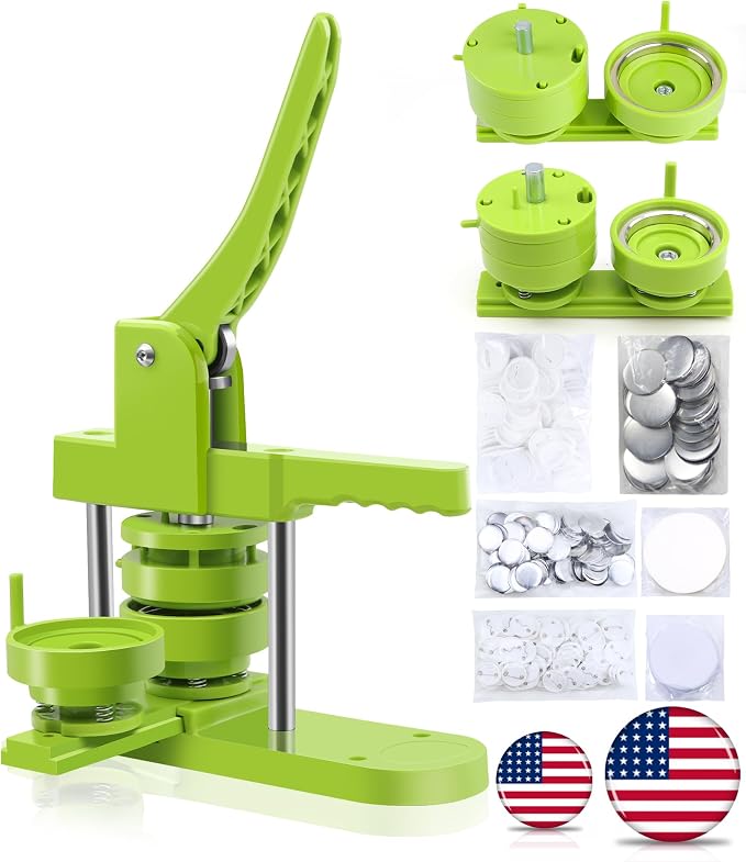 Happizza Button Maker Machine Multiple Sizes, Pin Maker Machine 2.25 inch+3 inch, Interchangeable Button-Models Badge Button Press Machine with 200 Sets 58mm+75mm Button Maker Supplies&Circle Cutter