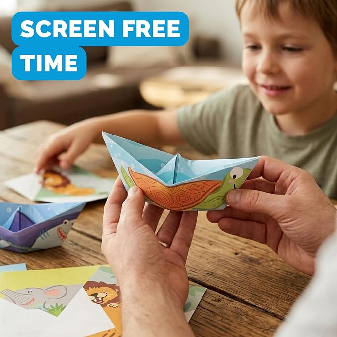 WOYS Floating Origami Boats | Insects Set | Waterproof Reusable Paper | Screen-Free DIY Arts & Crafts Activity & Gift | 5 Sheets | Bath, Pool & Indoor Play