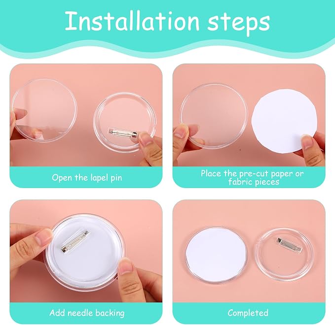 60 Pcs Clear Button Pins for DIY Crafts, 3 Inch Button Maker Supplies Bulk Acrylic Pin Maker Kit for Photo Badge Making, Blank Buttons for Custom Projects