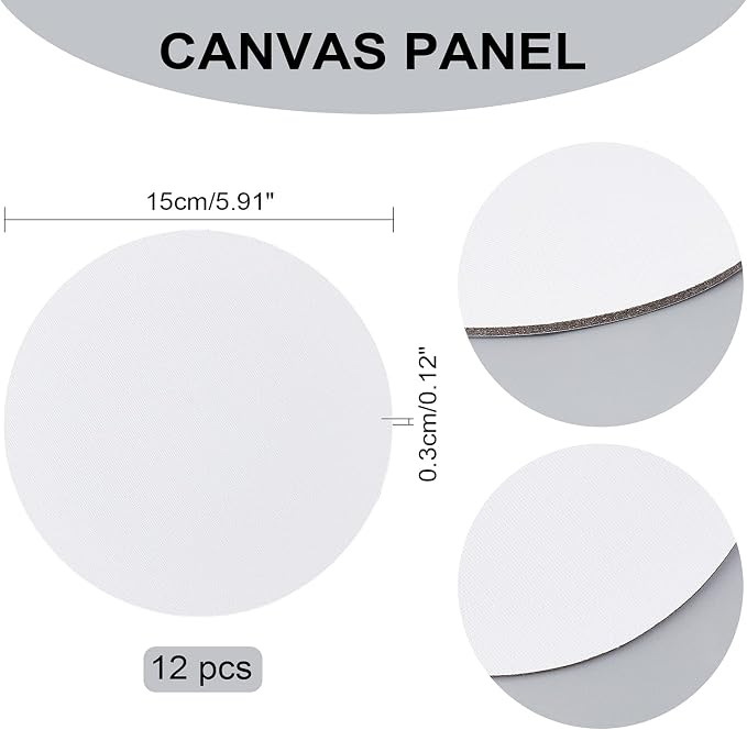 NBEADS 12 Pcs Round Painting Canvas Panels, 5.9x5.9inch Blank Canvas Drawing Boards for Oil & Acrylic Painting Students Artist Hobby Painters and Beginners, 5.9inch in Diameter