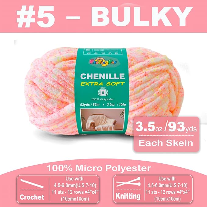 Super Soft Velvet Chenille Yarn for Crocheting and Knitting-Easy to Crochet-Bulky, 3.5oz/93yds of Each Skein-Chunky Plush Yarn for Hand Craft Blanket Ammigurumi DIY (Pink Sherbet, 6 Pack)