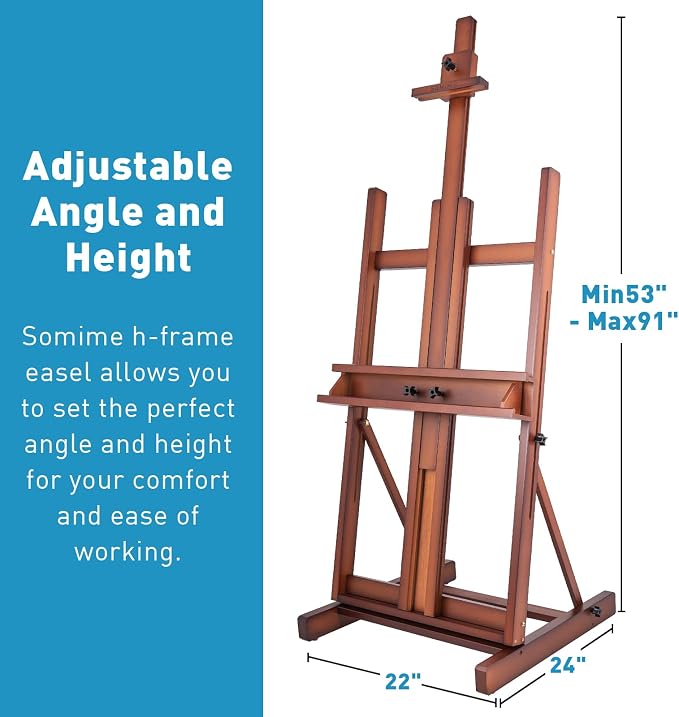 Beechwood H-Frame Artist Studio Easel with Storage Drawer, Walnut