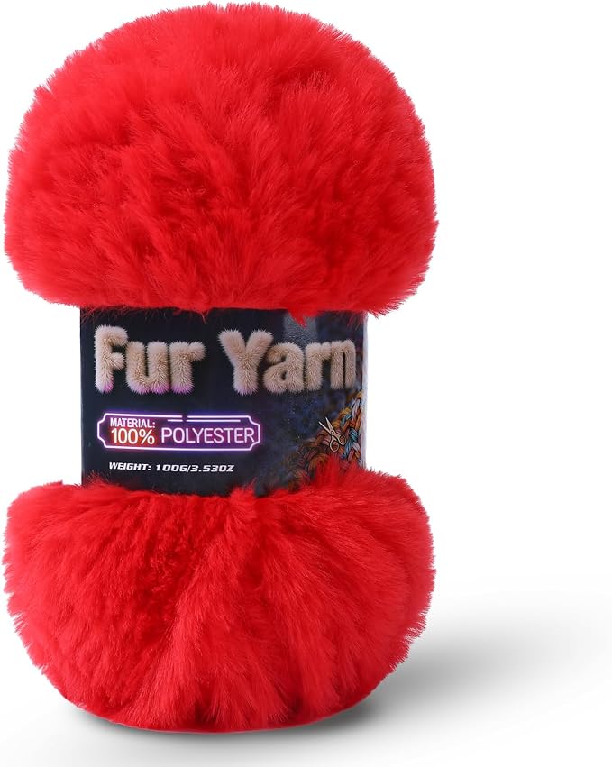 Faux Fur Yarn Soft Fluffy for Crocheting - 1 Skeins(Each 3.5oz/100g, 71yd/65m) - Chunky & Fluffy Yarn for Crochet Amigurumi, Blankets, Hand Knitting, Scarves &Crafts (1, Red)