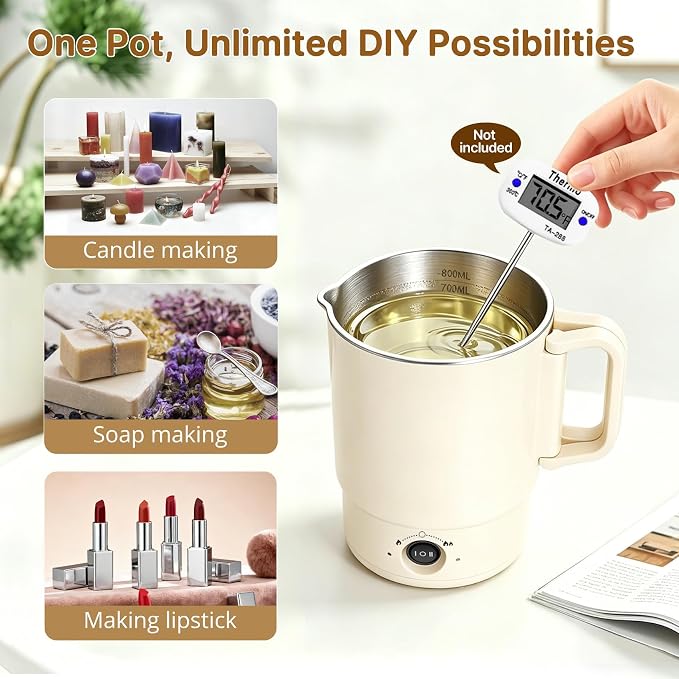 Electric Wax Melting Pot for Candle Making with Pour Spout for Beginners | Wax Pot for Candle Making,800ML Wax Warmer Suitable for Parent-child DIY Adults Works with Various Wax Materials