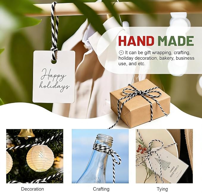 SMART&CASUAL Black and White Cotton Twine, 700 Feet Natural Bakers String for Cooking, Crafts, Gift Wrapping, Butchers, Christmas and Wedding Decor