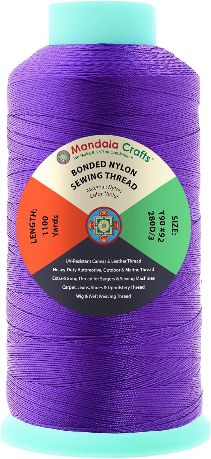 Mandala Crafts Size 92 280D T90 Violet Bonded Nylon Thread, 1100 YDs