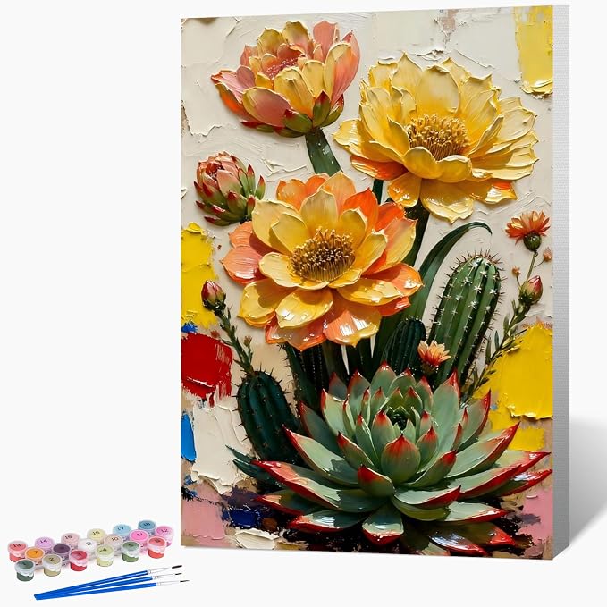 Framed Paint by Numbers Kit for Adults Beginner & Kids Ages 8-12, Flowers Plant Paint by Numbers with frame, without Easel, DIY Acrylic Number Painting for Adults for Home Decor Gift 8 x 12 Inch