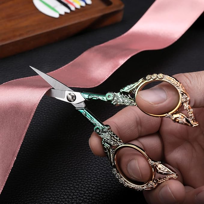 YOUGUOM Precision Embroidery Scissors, Sharp Sewing Scissors | Small, Pointed Tip, for DIY Craft, Cross Stitch, Needlework, Artwork, Knitting, Threading Tools, 4.6in, Green, Cute Bird