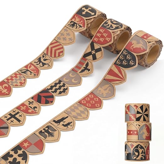 Crtiin 3 Roll 16.4 ft Vintage Washi Tape Middle Ages Banners Tapes Medieval Retro Heraldic Flag Tape Set Renaissance Vintage Style for Scrapbooking Journal Crafts DIY Art Projects Stamping Supplies
