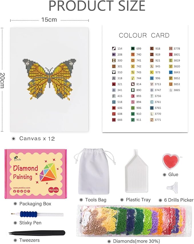 PeakLuv Mini Diamond Art Kits Butterfly Small Diamond Painting Kits