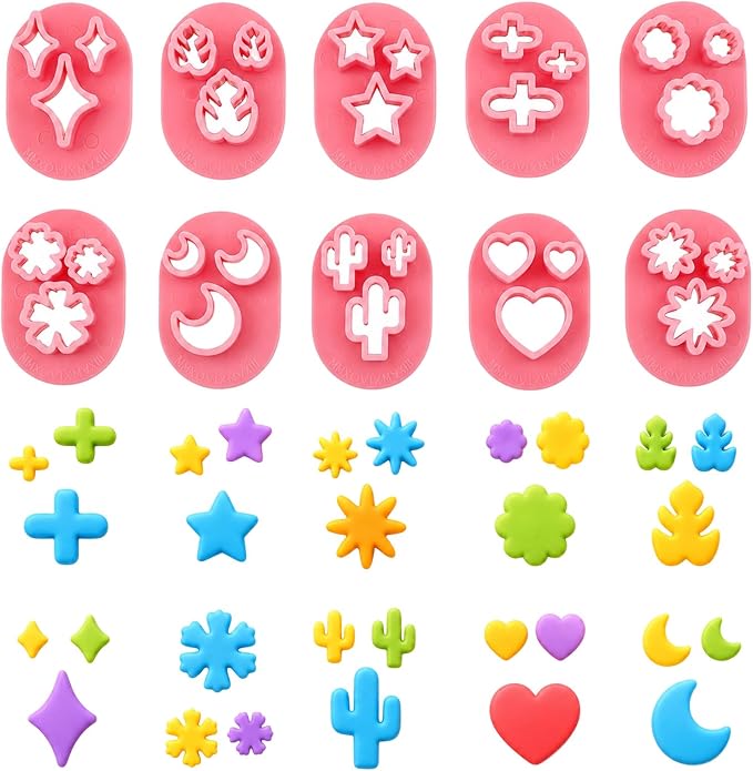 10 PCS Polymer Clay Cutters Shapes, Flower Leaf Shape Mini Polymer Clay Molds for Earrings Making 10 Shapes Heart Star Moon Flower Leaf Cactus