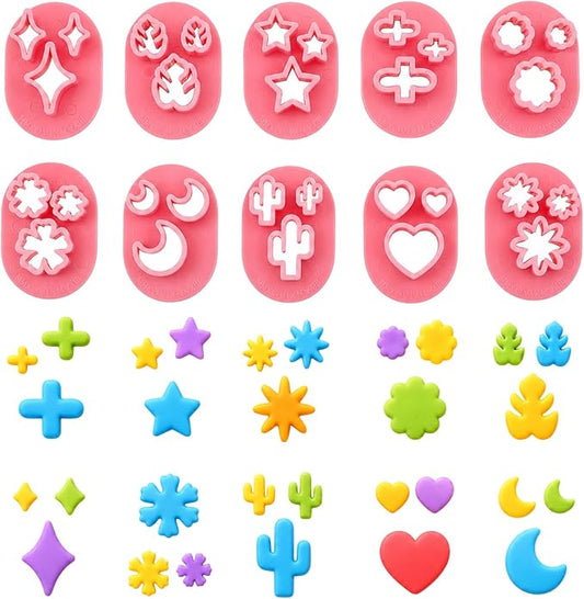 10 PCS Polymer Clay Cutters Shapes, Flower Leaf Shape Mini Polymer Clay Molds for Earrings Making 10 Shapes Heart Star Moon Flower Leaf Cactus