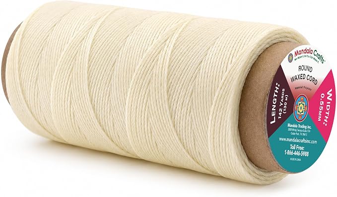 Mandala Crafts 130M 0.55mm Natural Round Waxed Thread for Leather Sewing