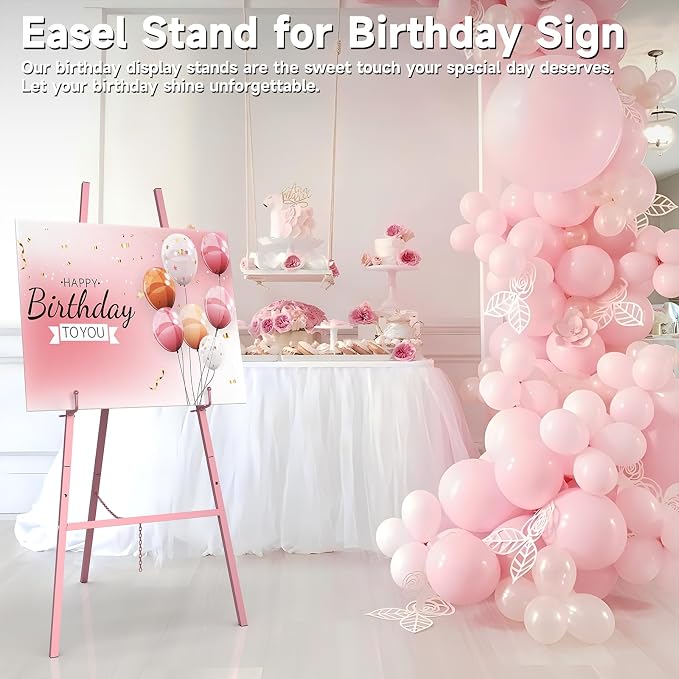 Easel Stand for Wedding Sign, 4-Tier Height Adjustable, Rose Gold