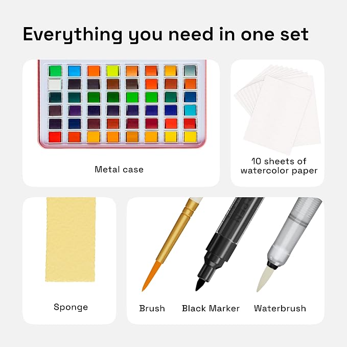ARTISTRO Watercolor Paint Set with Palette & Brush Pens - 48 Colors | Portable Paint Art Kit, Travel Water Color Set, For Adults, Professionals, & Kids, Art & Painting Supplies, Gift Idea
