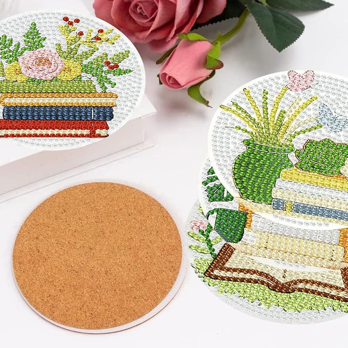 mrpwnle 8 Pcs Diamond Art Coasters Kits DIY Book Diamond Painting Coasters