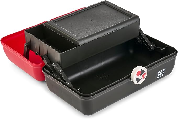 Caboodles School Spirit On-The-Go Girl Makeup Box, Red Over Black, Hard Plastic Makeup Organizer Box, Built-In Mirror, Secure Latch for Safe Travel, Spacious Storage for Large Items