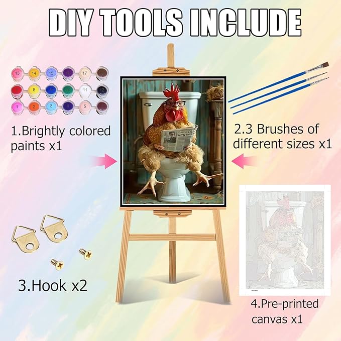 mrpwnle Paint by Numbers Kit for Adults, Chicken Paint by Numbers Kits | Funny Rooster Adult Paint by Number Kits on Canvas, DIY Acrylic Oil Easy Painting by Numbers for Home Wall Decor 16X20 inch