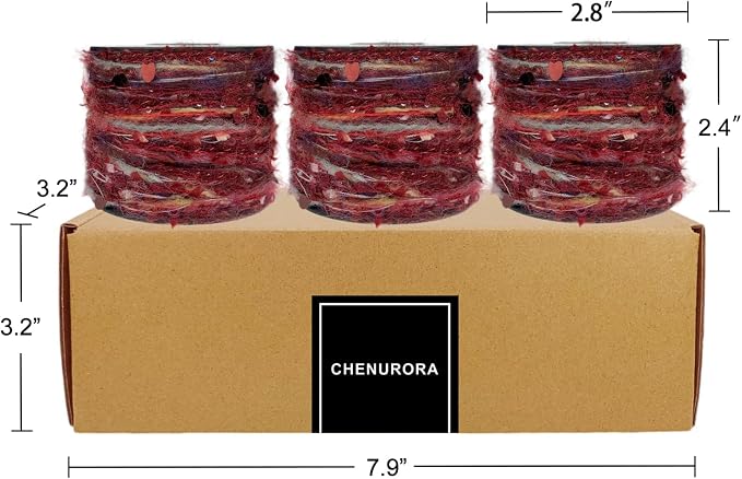 Artisanal Yarn Collection Multifiber Fancy Yarn with Sequins & Iridescent Shimmering Threads for Knitting Crocheting Crafts DIY, Set of 3 Rolls (Burgundy)