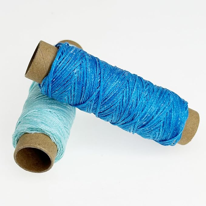 2 PCS Leather Sewing Waxed Thread, Each of 33 Yards 150D Sewing Thread Cord for Leather Craft DIY Supplies, Shoes Repairing, Blue and Light Blue