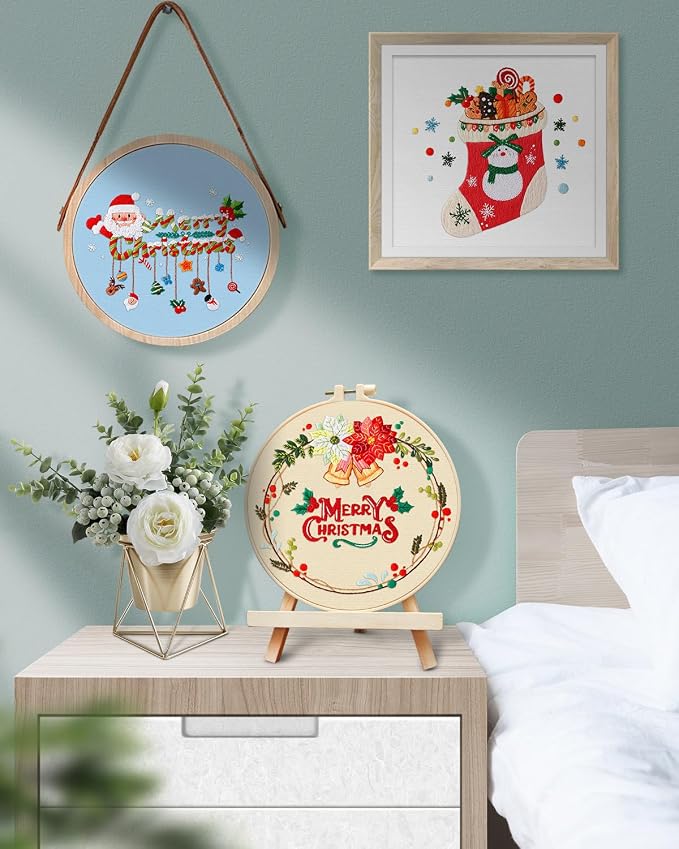 TINDTOP Christmas Embroidery Kit for Adult, 5 Pack Embroidery DIY Starter Kit, with Stamped Patterns, Hoop, Tools, Colorful Threads with Needles, Instructions | 5 Pack with Stamped Patterns, Hoop, Tools, Colorful Threads with Needles, Instructions