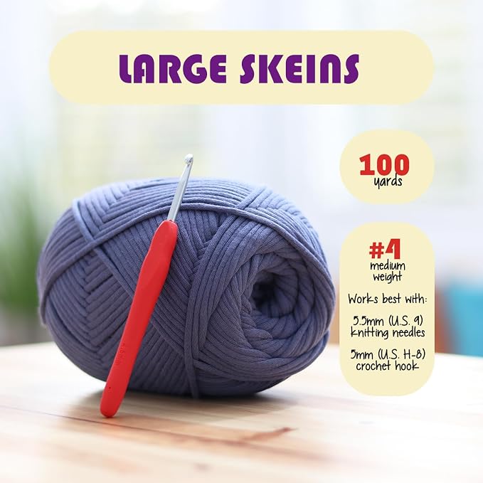 Soft Yarn for Crocheting – Crochet & Knitting Yarn, Beginner with Easy-to-See Stitches, 12 x 50g - 1200 Yards Amigurumi Yarns, Cotton-Nylon Blend Tshirt Yarns for Crocheting, Worsted Weight 4